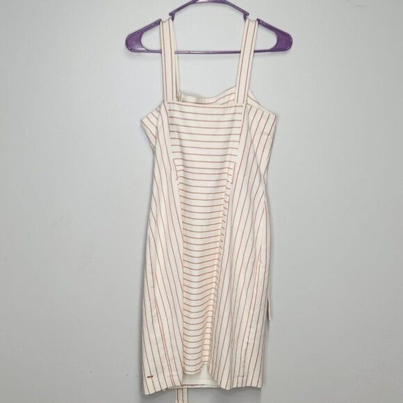 Luxury TOMMY HILFIGER Belted Button Front Red Striped Flare Dress Size 8 - Picture 5 of 9